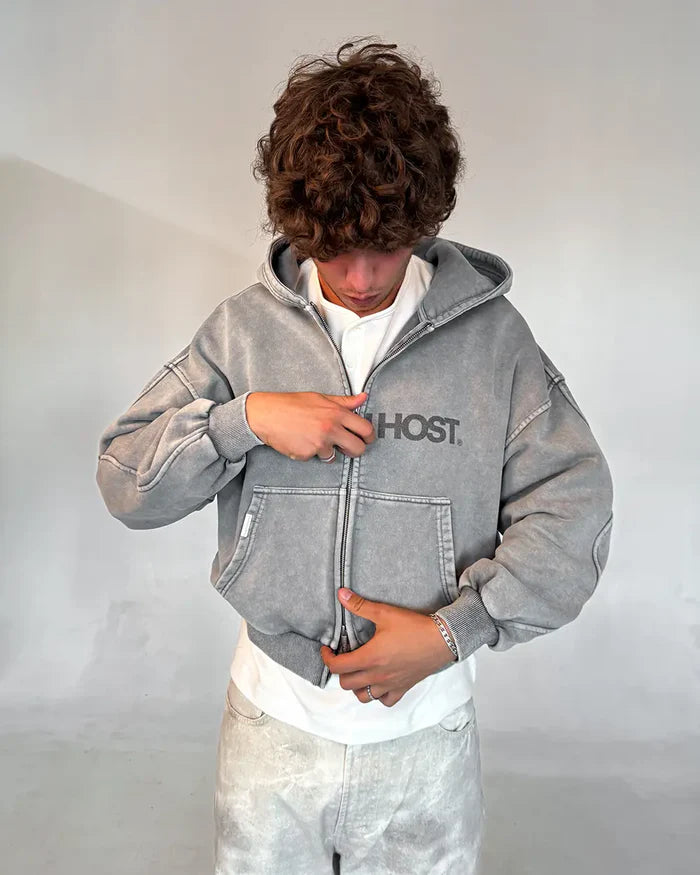 ERODE WAVE ZIPPED HOODIE GREY