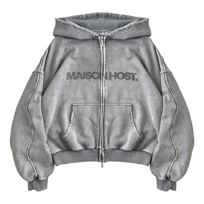 ERODE WAVE ZIPPED HOODIE GREY